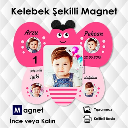 Kız Bebekler İçin 5 Fotolu Kelebek Magnet